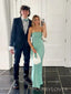 Simple Strapless Blue Satin Mermaid Long Evening Prom Dresses, MR9691