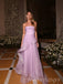 Purple Organza A-line Strapless Long Evening Prom Dresses, MR9692