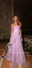 Purple Organza A-line Strapless Long Evening Prom Dresses, MR9692