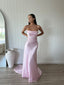 Gorgeous Pink Satin Spaghetti Straps Long Evening Prom Dresses, MR9694