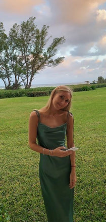 Simple Spaghetti Straps Green Satin Long Evening Prom Dresses, MR9696