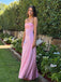 Lovely Spaghetti Straps Pink Satin Long Evening Prom Dresses, MR9697
