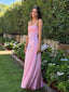 Lovely Spaghetti Straps Pink Satin Long Evening Prom Dresses, MR9697
