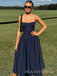 Gorgeous Navy Blue Spaghetti Straps Long Evening Prom Dresses, A-line Short Prom Dress, MR9701
