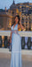 Halter Backless Blue Satin Lace Long Evening Prom Dresses, V-neck Prom Dress, MR9703