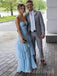 Blue Chiffon Sweetheart Long Evening Prom Dresses, Strapless Prom Dress, MR9704