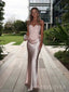 Unique Pink Satin Sweetheart Mermaid Long Evening Prom Dresses, MR9705
