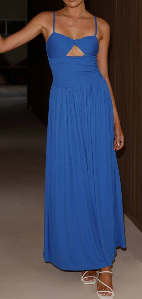 Simple Blue Chiffon Long Evening Prom Dresses, Straps Prom Dress, MR9706