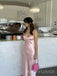 Pink Satin Straps Mermaid Long Evening Prom Dresses, MR9707