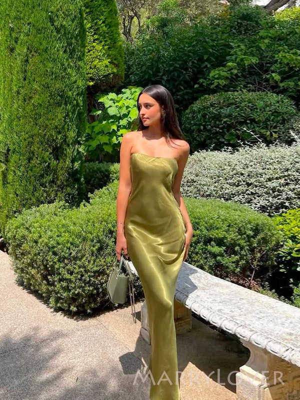 Simple Mermaid Strapless Mermaid Long Evening Prom Dresses, MR9708