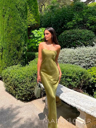 Simple Mermaid Strapless Mermaid Long Evening Prom Dresses, MR9708