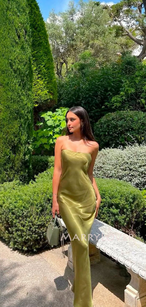 Simple Mermaid Strapless Mermaid Long Evening Prom Dresses, MR9708