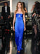 Strapless Royal Blue Satin Mermaid Long Evening Prom Dresses, MR9709