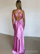 Morden Purple Satin V-neck Mermaid Long Evening Prom Dresses, MR9715