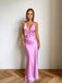 Morden Purple Satin V-neck Mermaid Long Evening Prom Dresses, MR9715