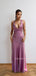 Morden Purple Satin V-neck Mermaid Long Evening Prom Dresses, MR9715