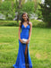 Sexy Sheath Mermaid Blue V-neck Long Evening Prom Dresses, MR9717