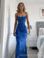 Simple Mermaid Blue Spaghetti Straps Long Evening Prom Dresses, MR9718
