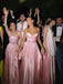 Pink Satin Straps A-line Long Evening Prom Dresses, MR9723