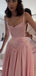 Pink Satin Straps A-line Long Evening Prom Dresses, MR9723