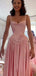 Pink Satin Straps A-line Long Evening Prom Dresses, MR9723