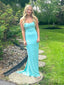Sheath Mermaid Spaghetti Straps Blue Long Evening Prom Dresses, MR9727