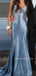 Gorgeous Sparkly Mermaid Blue Long Evening Prom Dresses, V-neck Beaded Prom Dress, MR9729