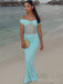 Formal Off Shoulder Blue Lace Long Evening Prom Dresses, MR9731