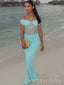 Formal Off Shoulder Blue Lace Long Evening Prom Dresses, MR9731