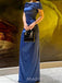 Formal Blue Satin Mermaid Long Evening Prom Dresses, Off Shoulder Prom Dress, MR9736