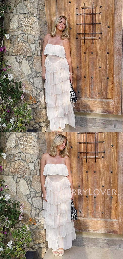 Strapless Ivory Chiffon Long Evening Prom Dresses, MR9741