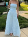 Lovely Light Blue Tulle Strapless Long Evening Prom Dresses, MR9743