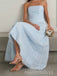 Morden Blue Tulle Simple Strapless Long Evening Prom Dresses, MR9745