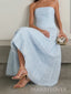 Morden Blue Tulle Simple Strapless Long Evening Prom Dresses, MR9745