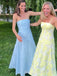 Morden Blue Tulle Simple Strapless Long Evening Prom Dresses, MR9745