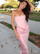 Elegant Strapless Pink Satin Mermaid Long Evening Prom Dresses, MR9746