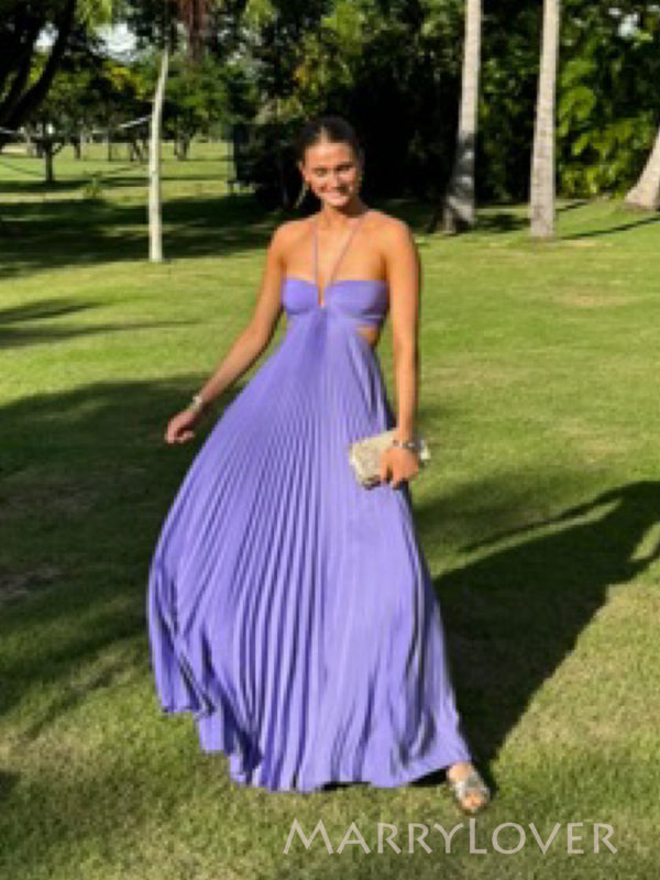 A-line Purple Chiffon SSpaghetti Straps Long Evening Prom Dresses, MR9747