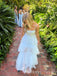 Spaghetti Straps White Tulle Long Evening Prom Dresses, MR9750