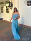Simple Sweetheart Blue Chiffon Strapless Long Evening Prom Dresses, MR9752