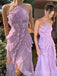 Unique Purple Chiffon Side Slit Long Evening Prom Dresses, MR9756