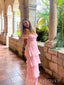 Floor-length Pink Chiffon Off Shoulder Long Evening Prom Dresses, MR9757