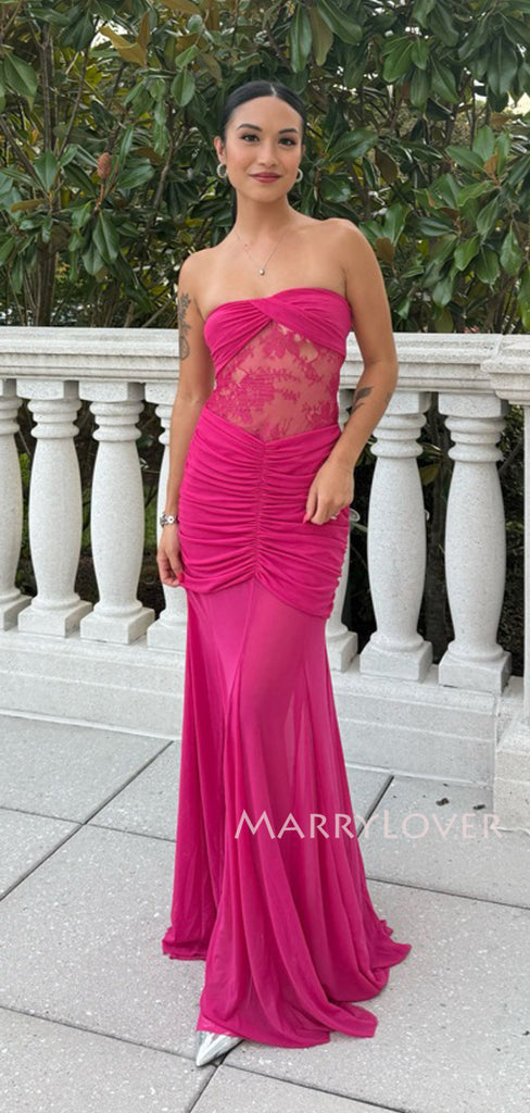 Sweetheart Chiffon Lace Mermaid Long Evening Prom Dresses, MR9758