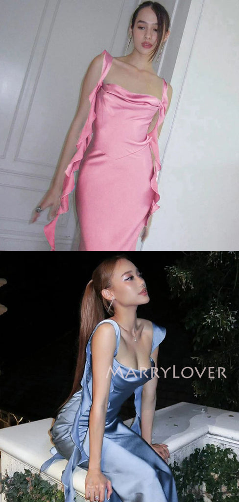 Mermaid Soft Satin Straps Long Evening Prom Dresses, MR9759