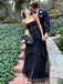 Black Tulle Spaghetti Straps See Through Long Evening Prom Dresses, MR9764