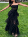 Black Tulle Spaghetti Straps See Through Long Evening Prom Dresses, MR9764