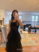 Floor-length Black Tulle A-line Long Evening Prom Dresses, MR9766