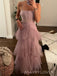 A-line Purple Tulle Long Evening Prom Dresses, MR9767