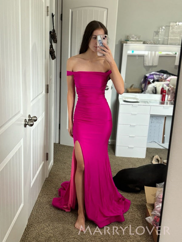 Elegant Off Shoulder Mermaid Side Slit Long Evening Prom Dresses, MR9769