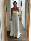 White Chiffon Sweetheart Long Evening Prom Dresses, Strapless Beach Wedding dress, MR9779