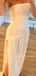 Simple Strapless White Chiffon Long Side Slit Evening Prom Dresses, MR9780
